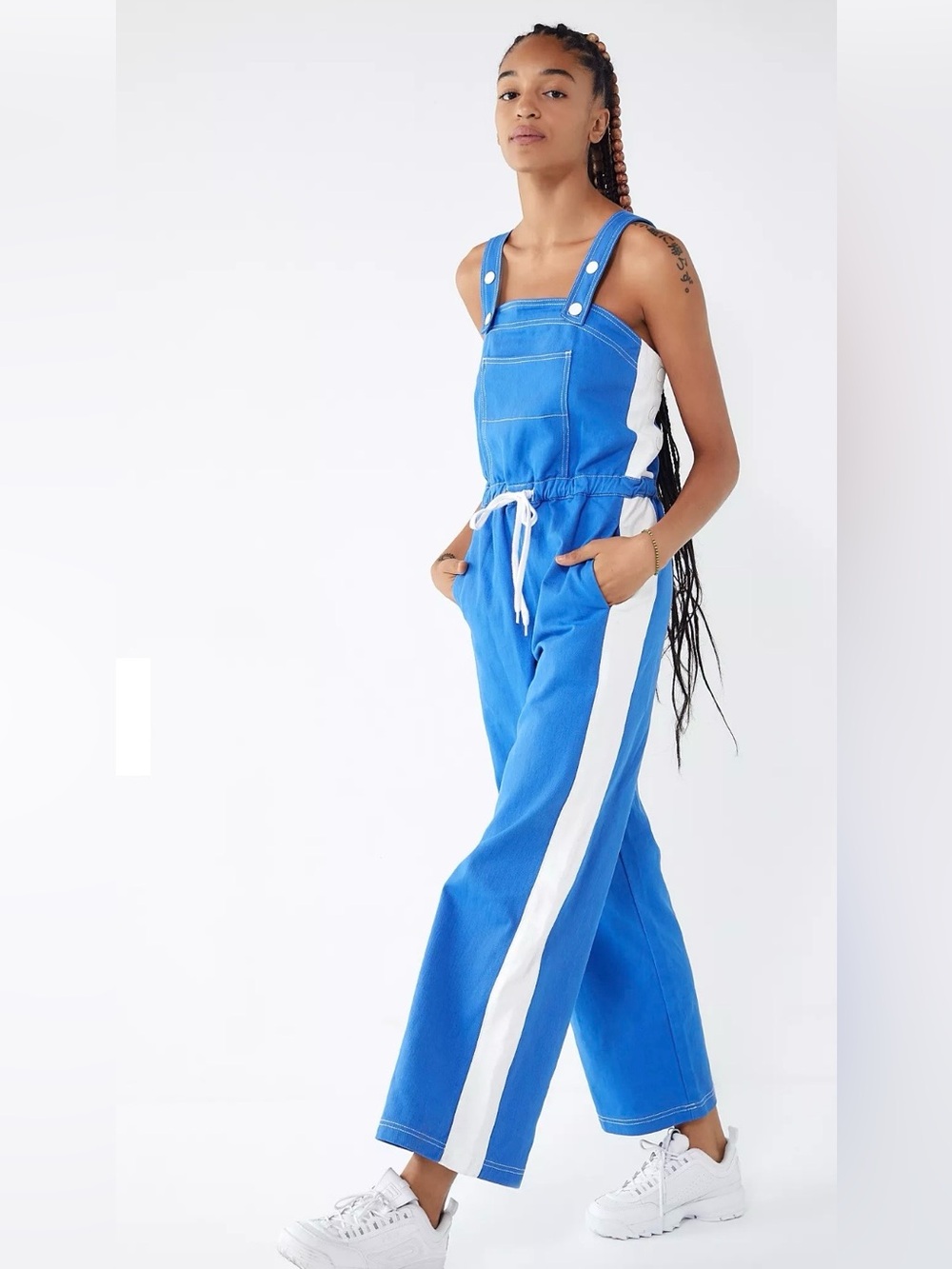 BDG Wide Leg Overalls blue/white Size XS